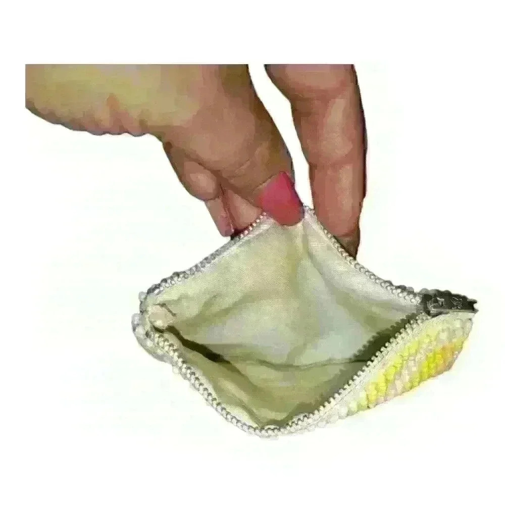 Vintage coin purse yellow and white beaded with the zipper - Picture 7 of 12